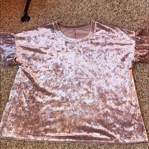 Short ruffled sleeve velvet top